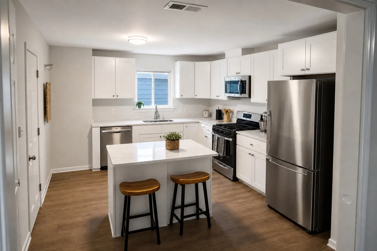 Representative kitchen result with neutral cabinets and lifted shadow detail
